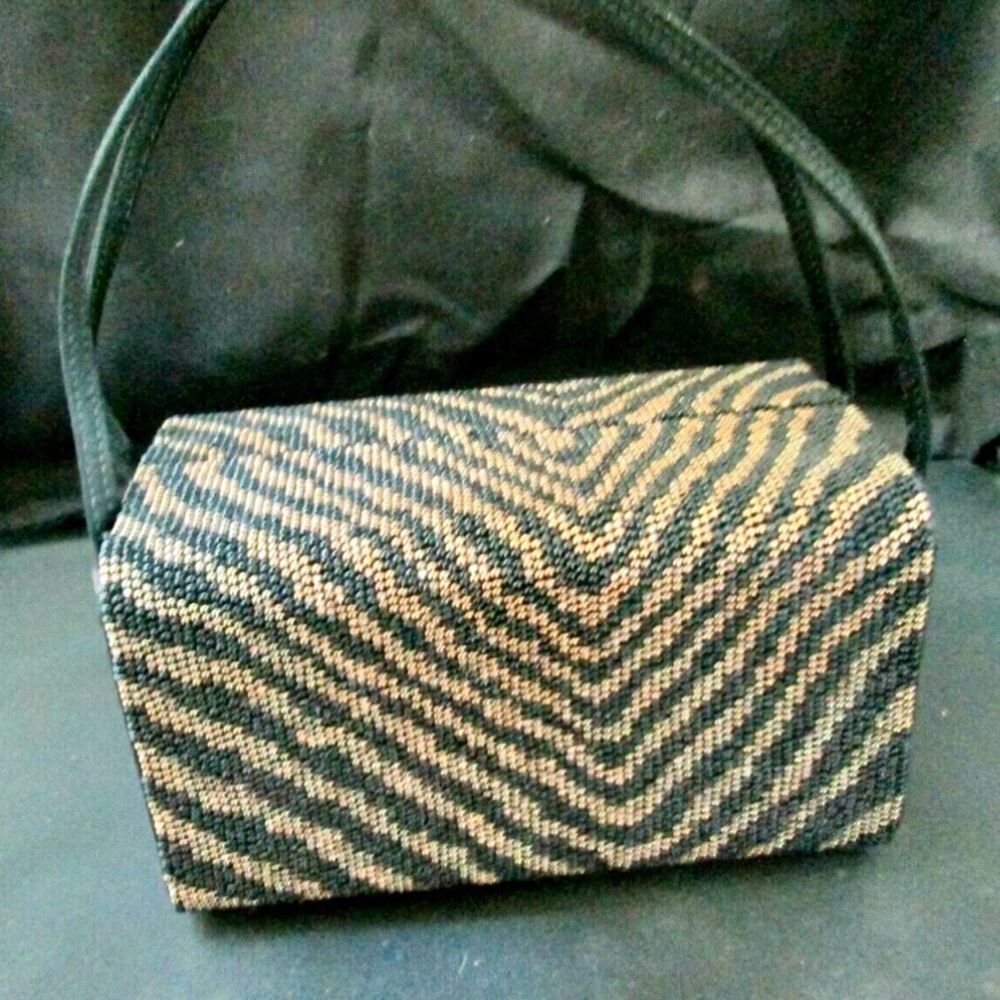 Lambertson Truex Vintage Beaded Box Purse Zebra Pattern